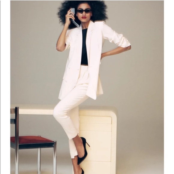 NWT IMAAN x FRAME DENIM Pleated Trousers Off White Dress Pants Wool Size 10 - Picture 1 of 7